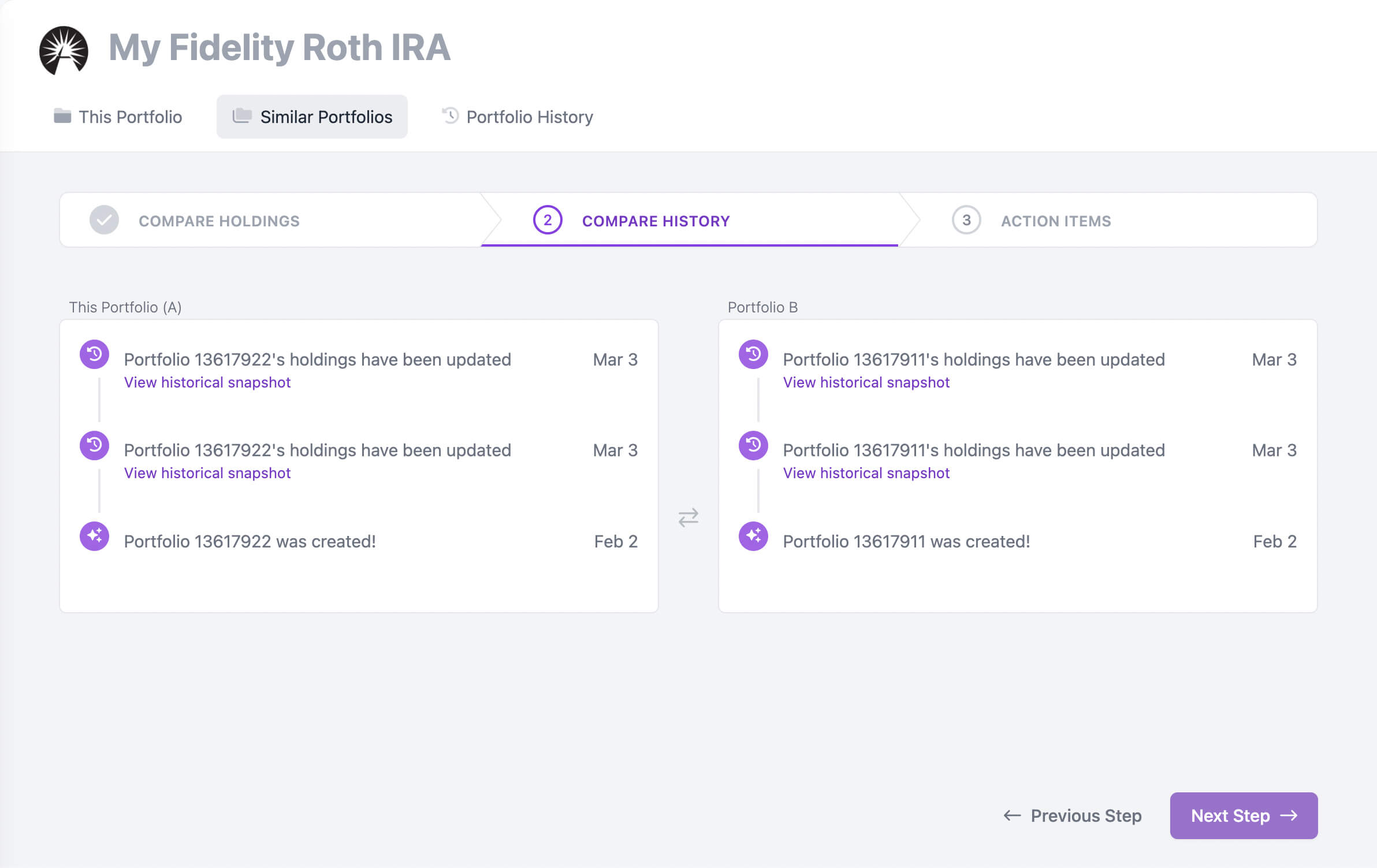 Pure Benchmarks historical changes feature screenshot Pure Benchmarks historical changes feature screenshot