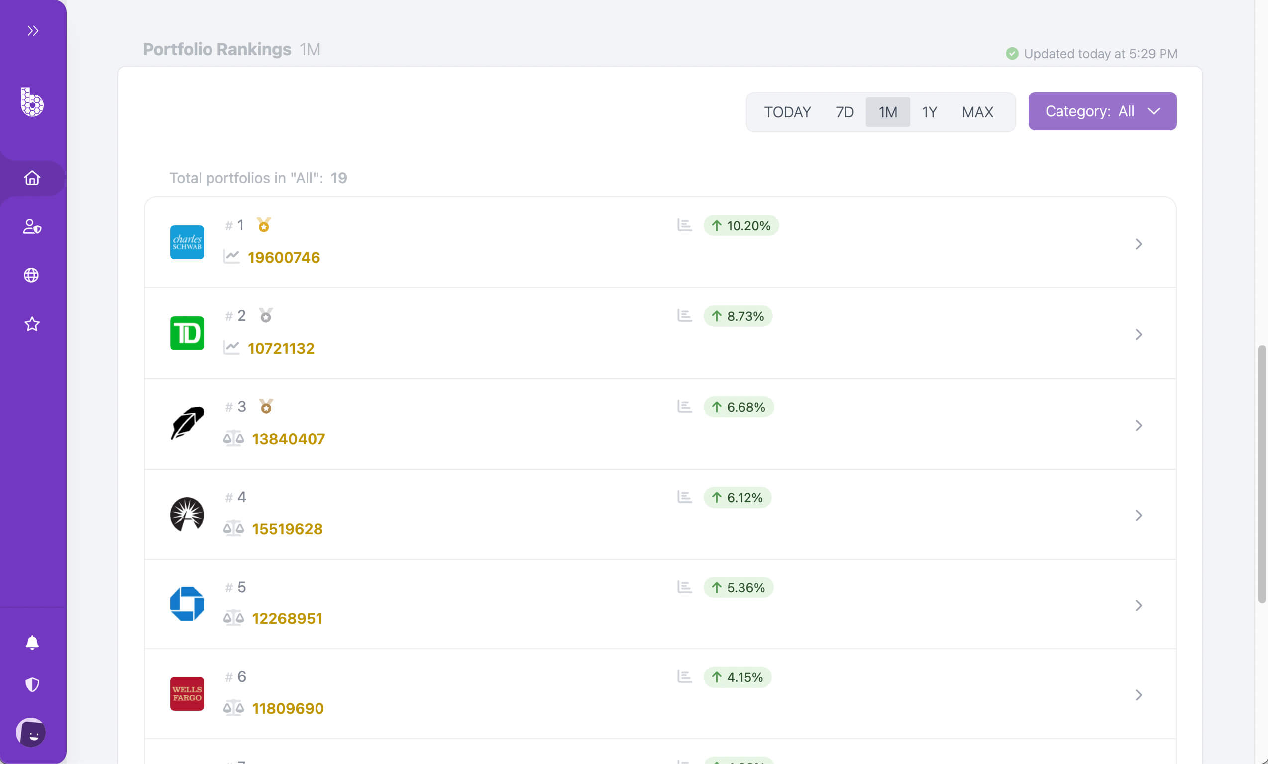 Pure Benchmarks rankings menu screenshot Pure Benchmarks rankings menu screenshot